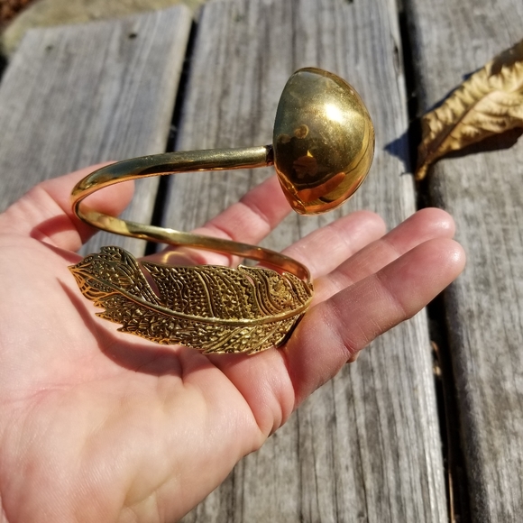 Feather solid brass upper arm armlet cuff brac… - Picture 5 of 7